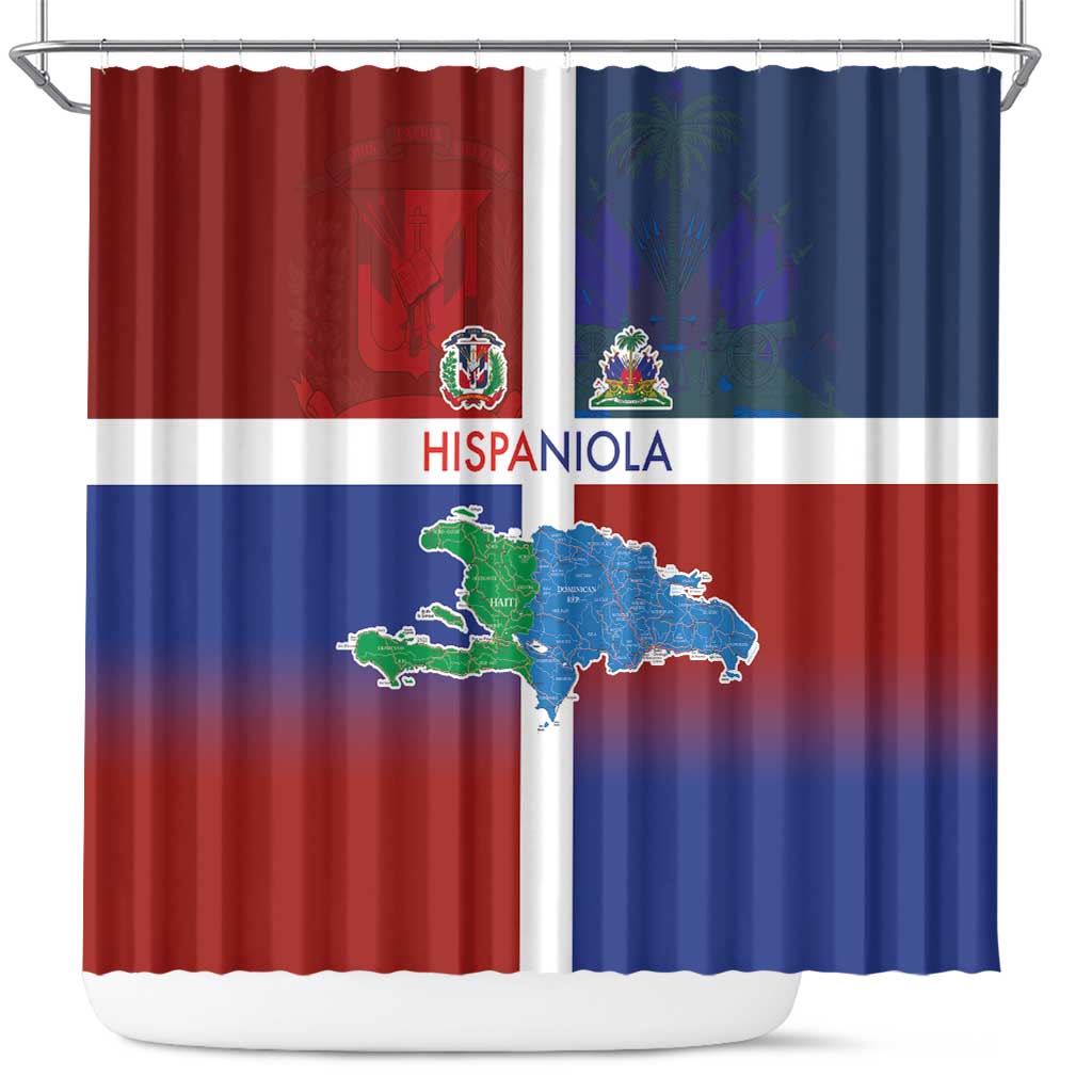 Hispaniola Shower Curtain Haiti and Dominican Republic Emblems and Flag Style