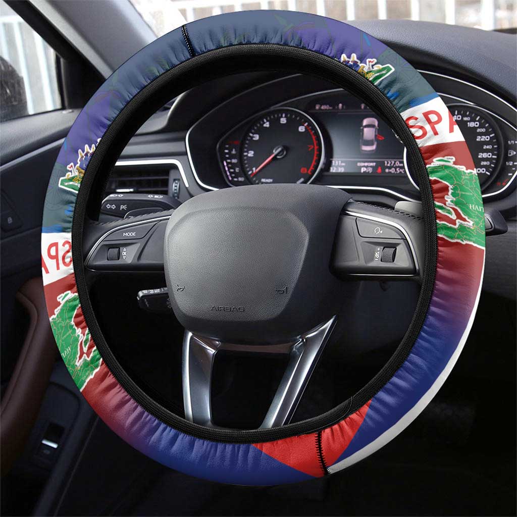 Hispaniola Steering Wheel Cover Haiti and Dominican Republic Emblems and Flag Style