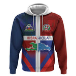 Hispaniola Zip Hoodie Haiti and Dominican Republic Emblems and Flag Style