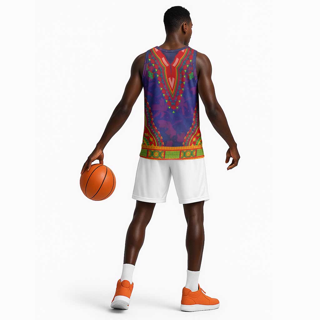 Haiti Basketball Jersey Choeblack Dashiki Style Blue Color LT03