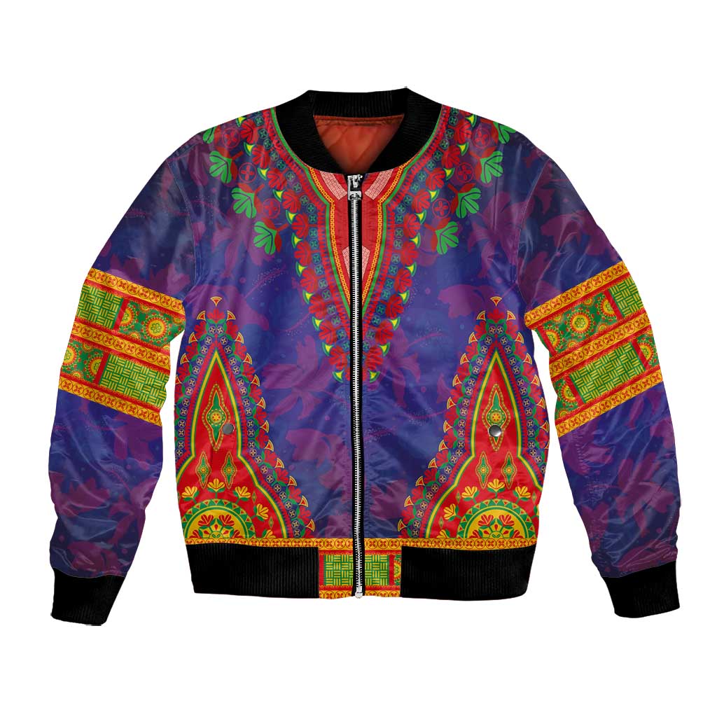 Haiti Bomber Jacket Choeblack Dashiki Style Blue Color