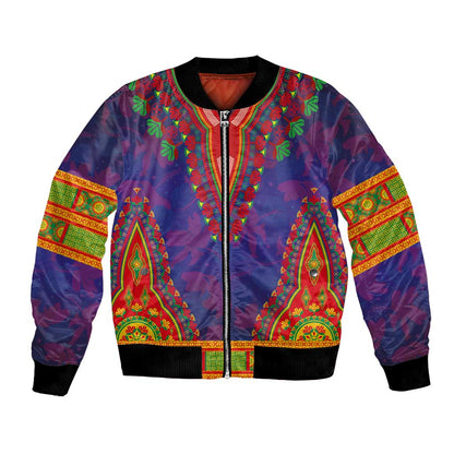 Haiti Bomber Jacket Choeblack Dashiki Style Blue Color