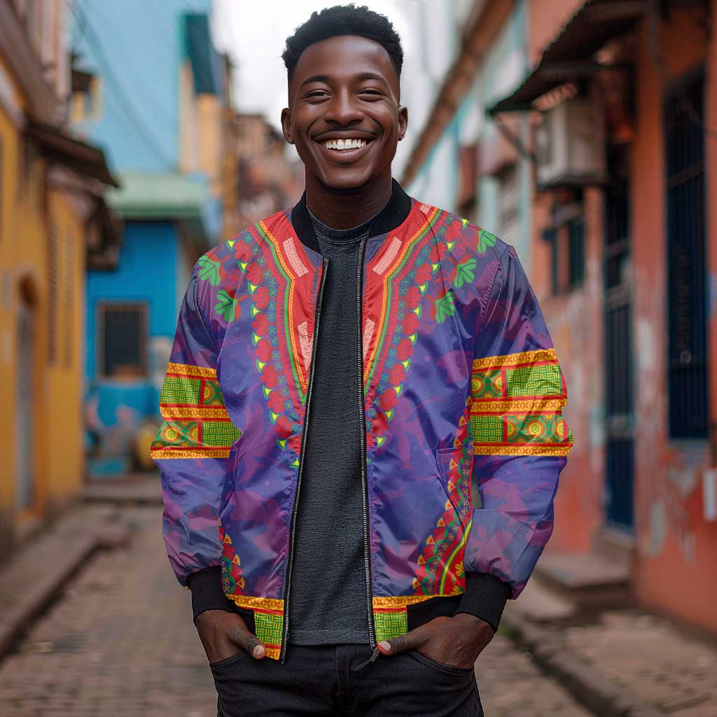 Haiti Bomber Jacket Choeblack Dashiki Style Blue Color