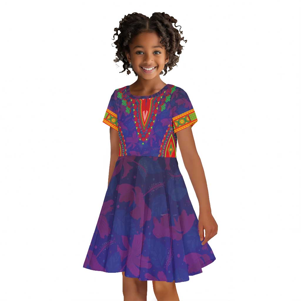 Haiti Kid Short Sleeve Dress Choeblack Dashiki Style Blue Color