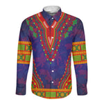 Haiti Long Sleeve Button Shirt Choeblack Dashiki Style Blue Color