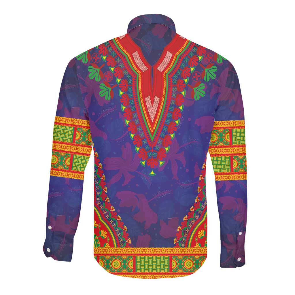 Haiti Long Sleeve Button Shirt Choeblack Dashiki Style Blue Color