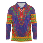 Haiti Long Sleeve Polo Shirt Choeblack Dashiki Style Blue Color