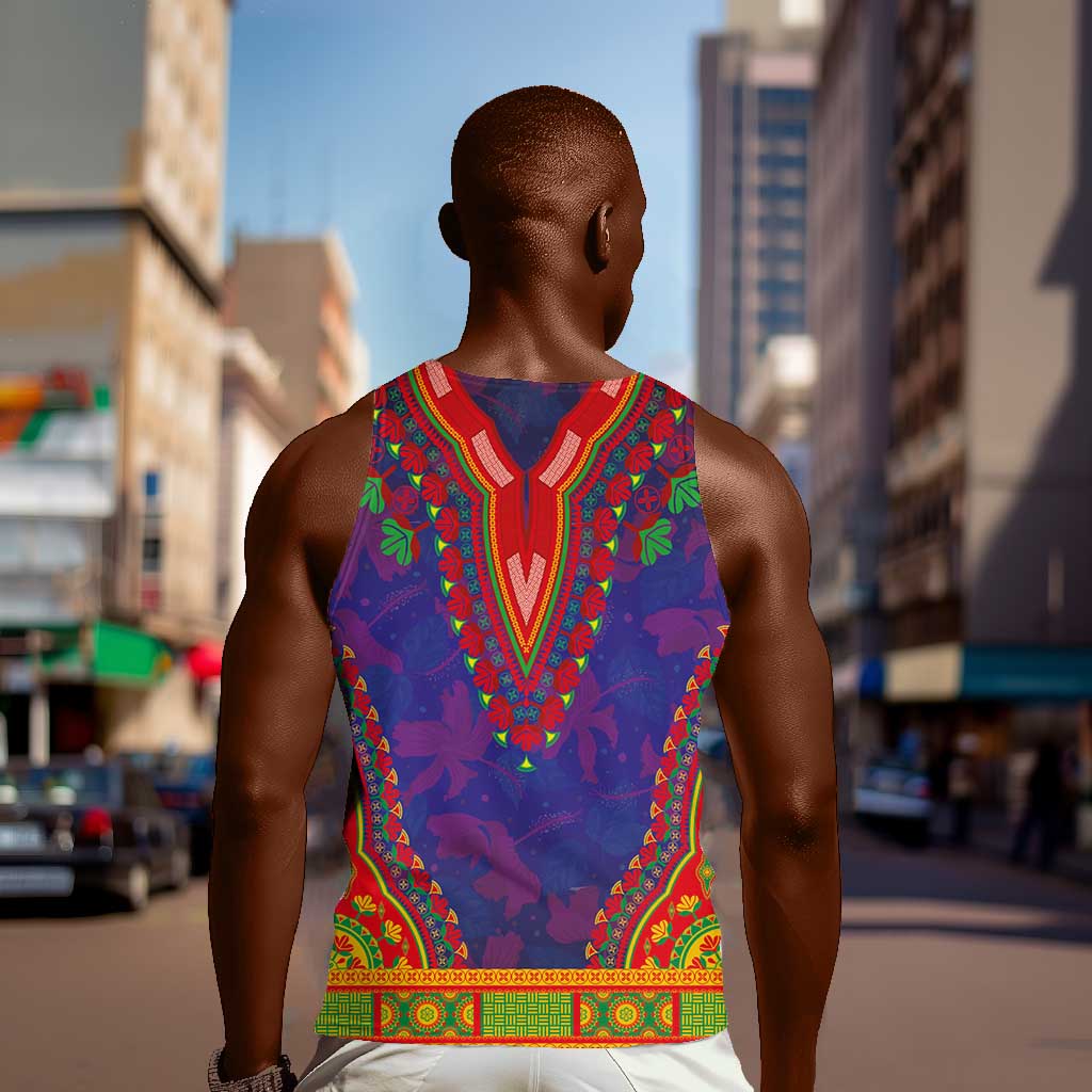 Haiti Men Tank Top Choeblack Dashiki Style Blue Color