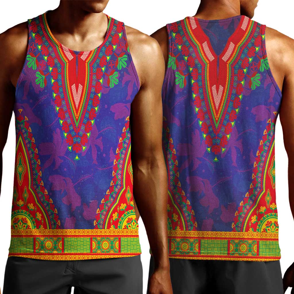Haiti Men Tank Top Choeblack Dashiki Style Blue Color