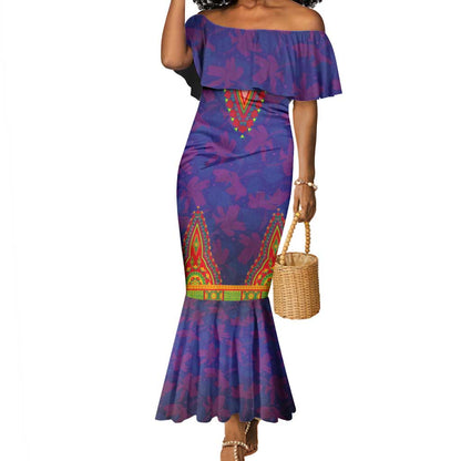 Haiti Mermaid Dress Choeblack Dashiki Style Blue Color