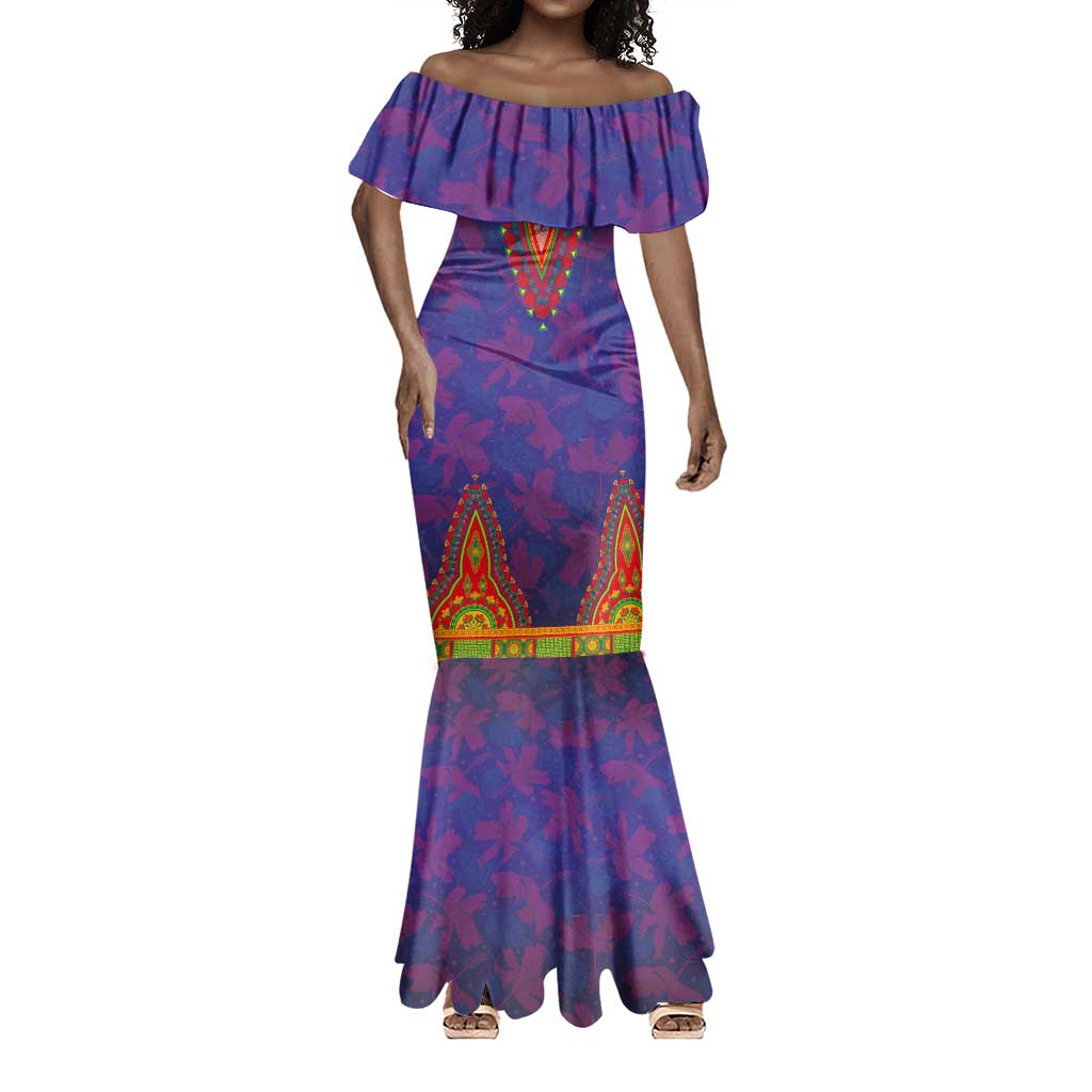 Haiti Mermaid Dress Choeblack Dashiki Style Blue Color