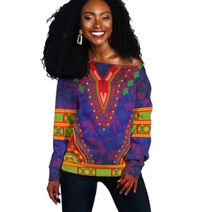 Haiti Off Shoulder Sweater Choeblack Dashiki Style Blue Color