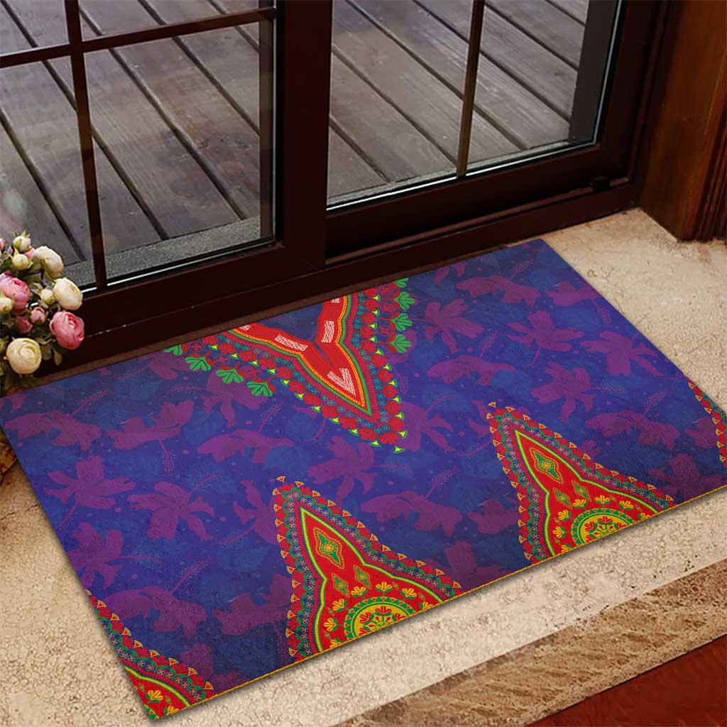 Haiti Rubber Doormat Choeblack Dashiki Style Blue Color