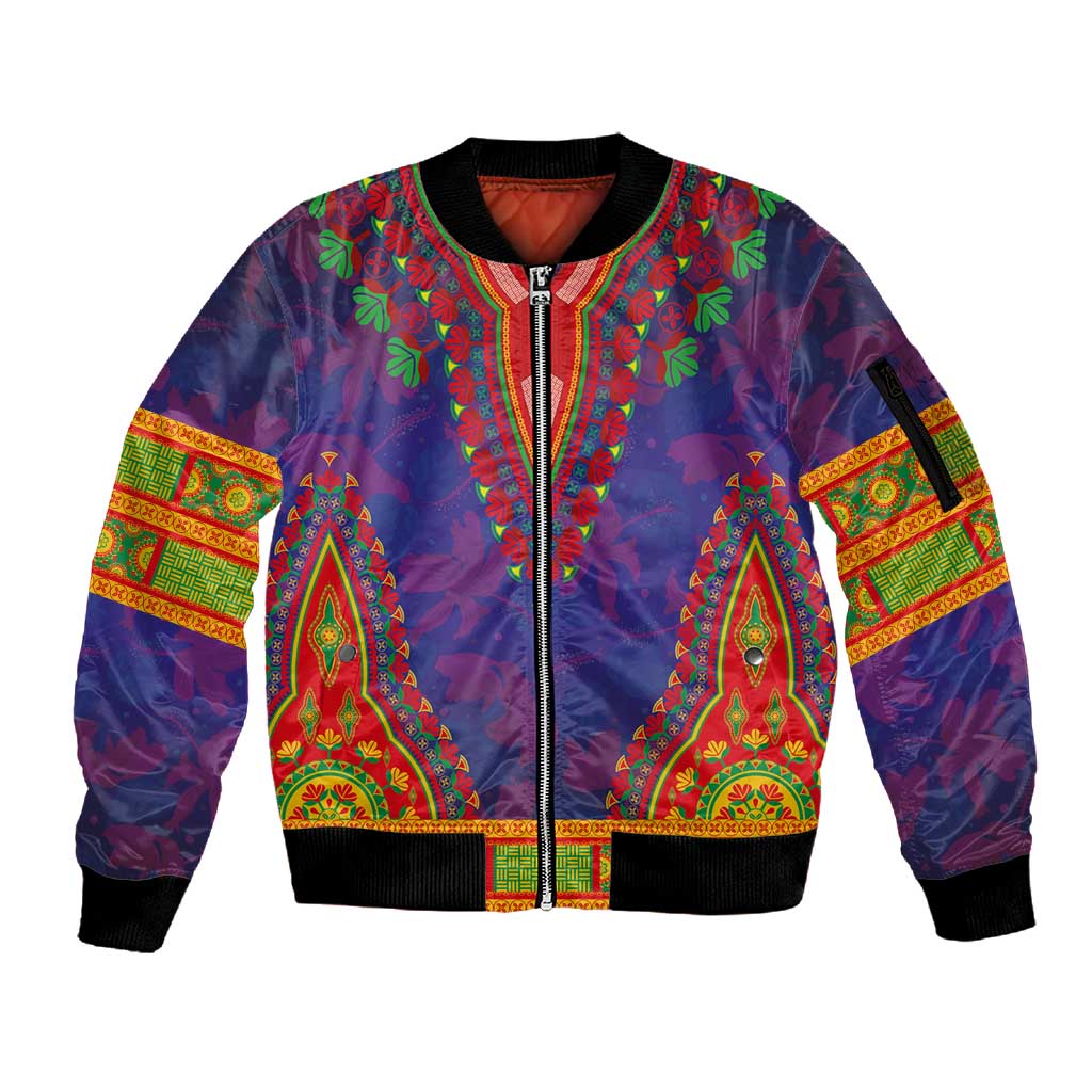 Haiti Sleeve Zip Bomber Jacket Choeblack Dashiki Style Blue Color