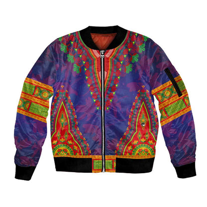 Haiti Sleeve Zip Bomber Jacket Choeblack Dashiki Style Blue Color
