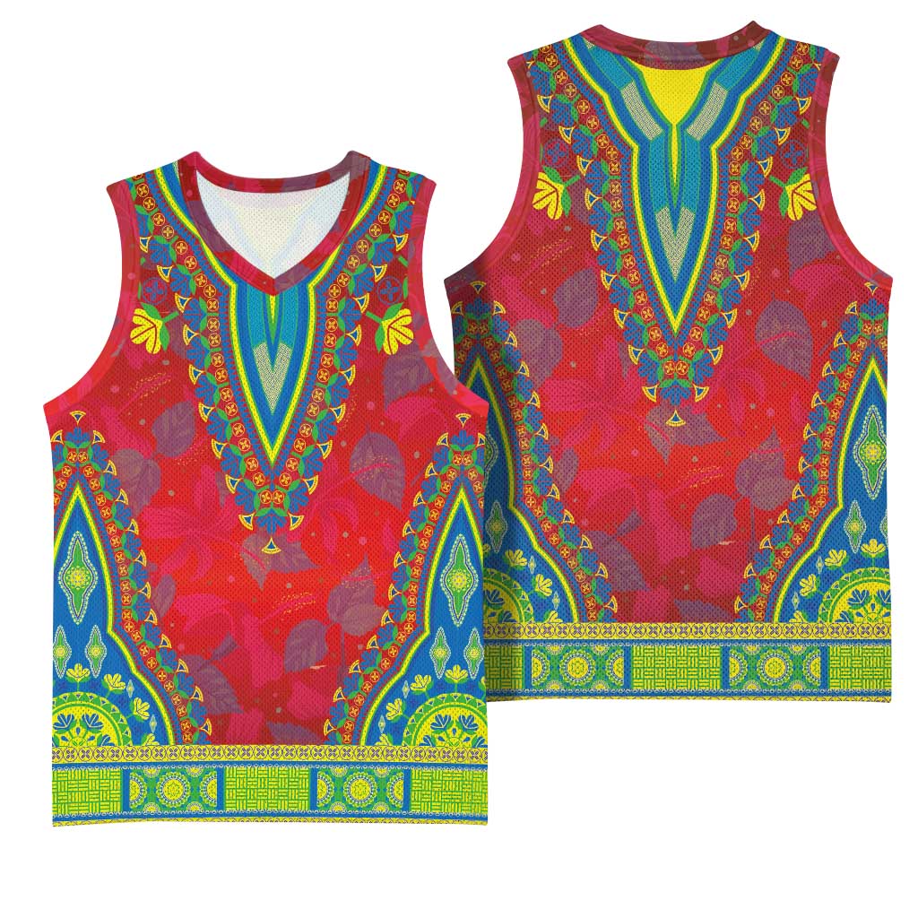 Haiti Basketball Jersey Choeblack Dashiki Style Red Color LT03