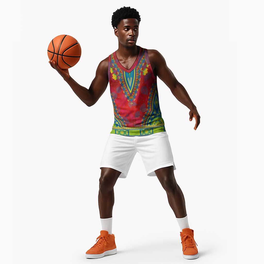 Haiti Basketball Jersey Choeblack Dashiki Style Red Color LT03