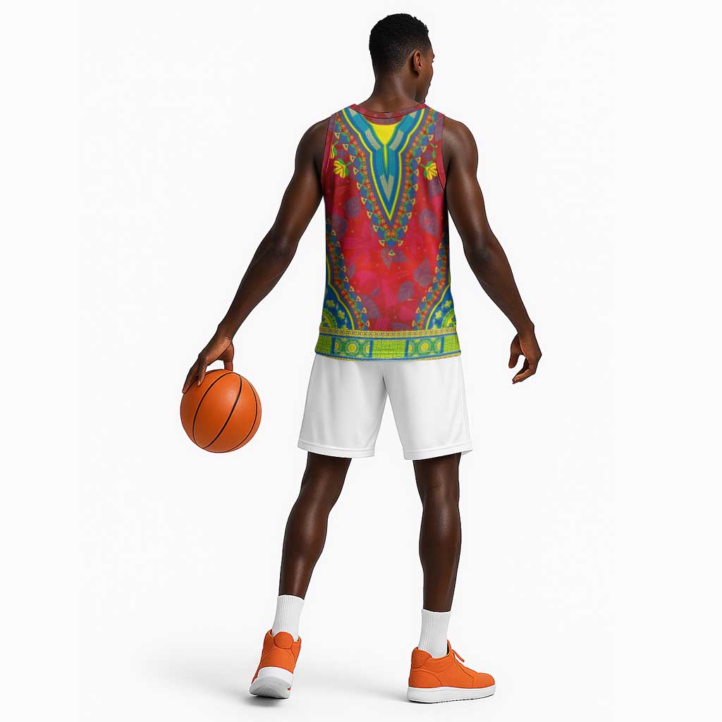 Haiti Basketball Jersey Choeblack Dashiki Style Red Color LT03