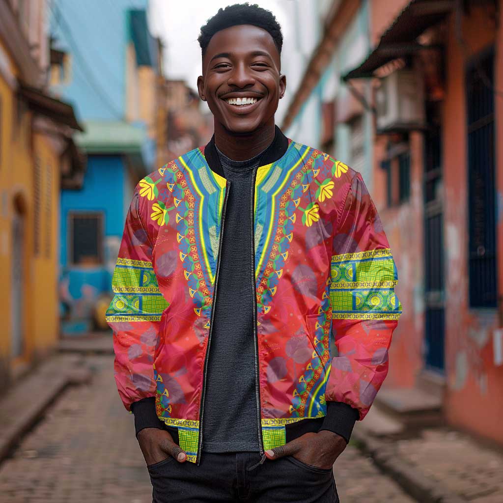 Haiti Bomber Jacket Choeblack Dashiki Style Red Color