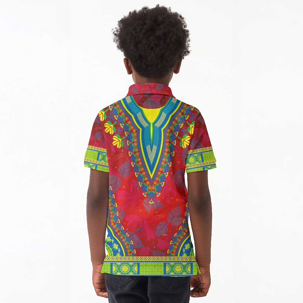 Haiti Kid Polo Shirt Choeblack Dashiki Style Red Color