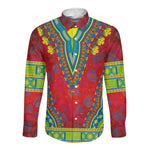 Haiti Long Sleeve Button Shirt Choeblack Dashiki Style Red Color