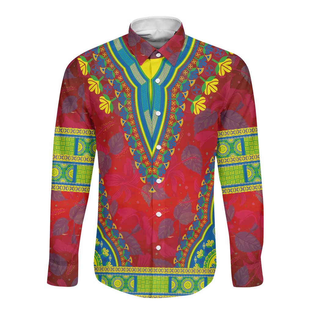 Haiti Long Sleeve Button Shirt Choeblack Dashiki Style Red Color