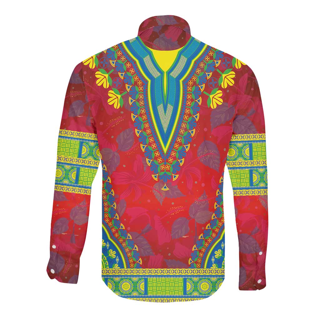 Haiti Long Sleeve Button Shirt Choeblack Dashiki Style Red Color