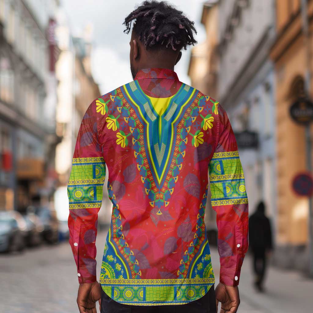Haiti Long Sleeve Button Shirt Choeblack Dashiki Style Red Color