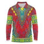 Haiti Long Sleeve Polo Shirt Choeblack Dashiki Style Red Color
