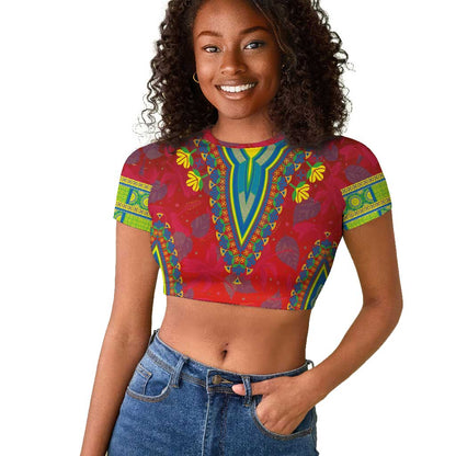 Haiti Raglan Cropped T shirt Choeblack Dashiki Style Red Color