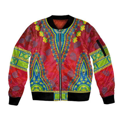 Haiti Sleeve Zip Bomber Jacket Choeblack Dashiki Style Red Color