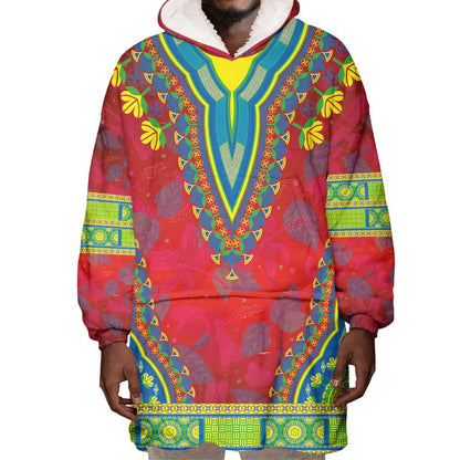 Haiti Wearable Blanket Hoodie Choeblack Dashiki Style Red Color