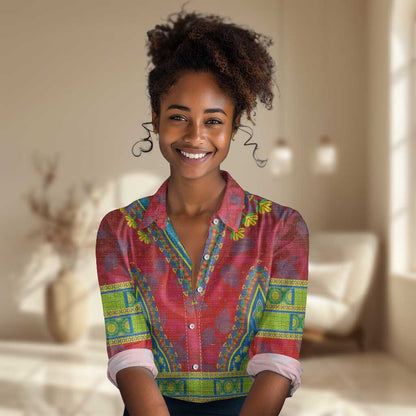 Haiti Women Casual Shirt Choeblack Dashiki Style Red Color
