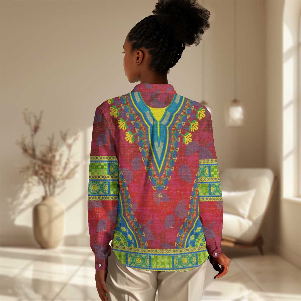 Haiti Women Casual Shirt Choeblack Dashiki Style Red Color