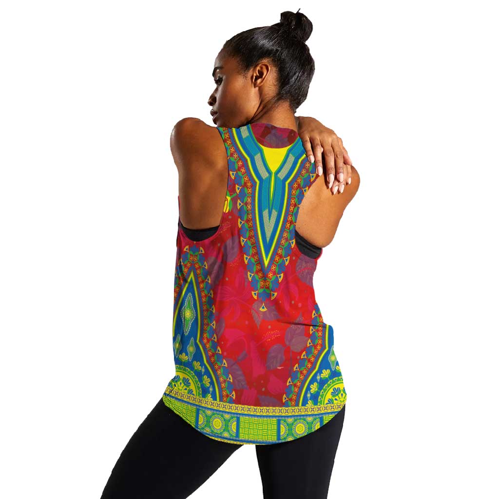 Haiti Women Racerback Tank Choeblack Dashiki Style Red Color