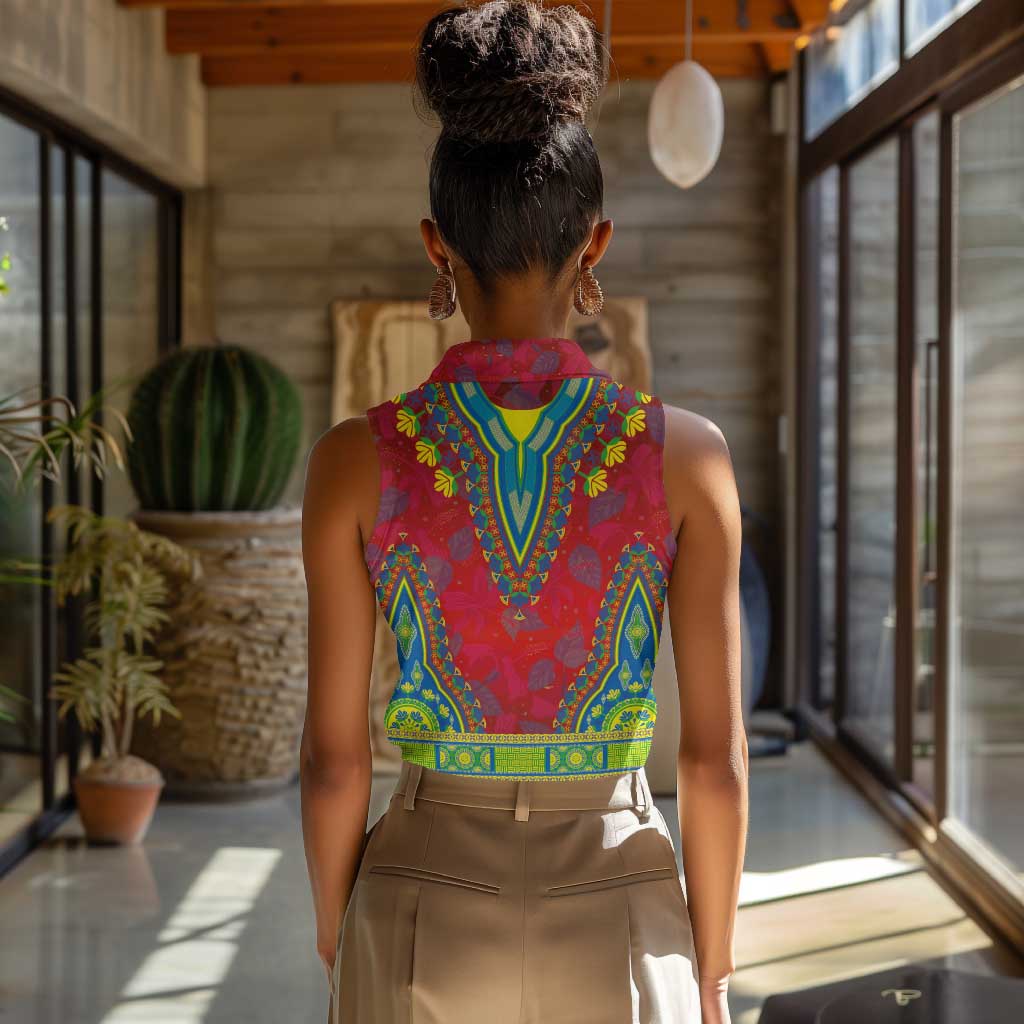 Haiti Women Sleeveless Polo Shirt Choeblack Dashiki Style Red Color