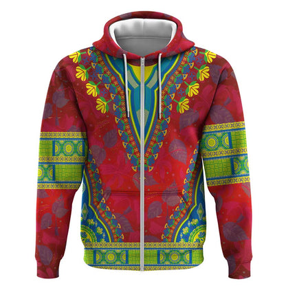 Haiti Zip Hoodie Choeblack Dashiki Style Red Color