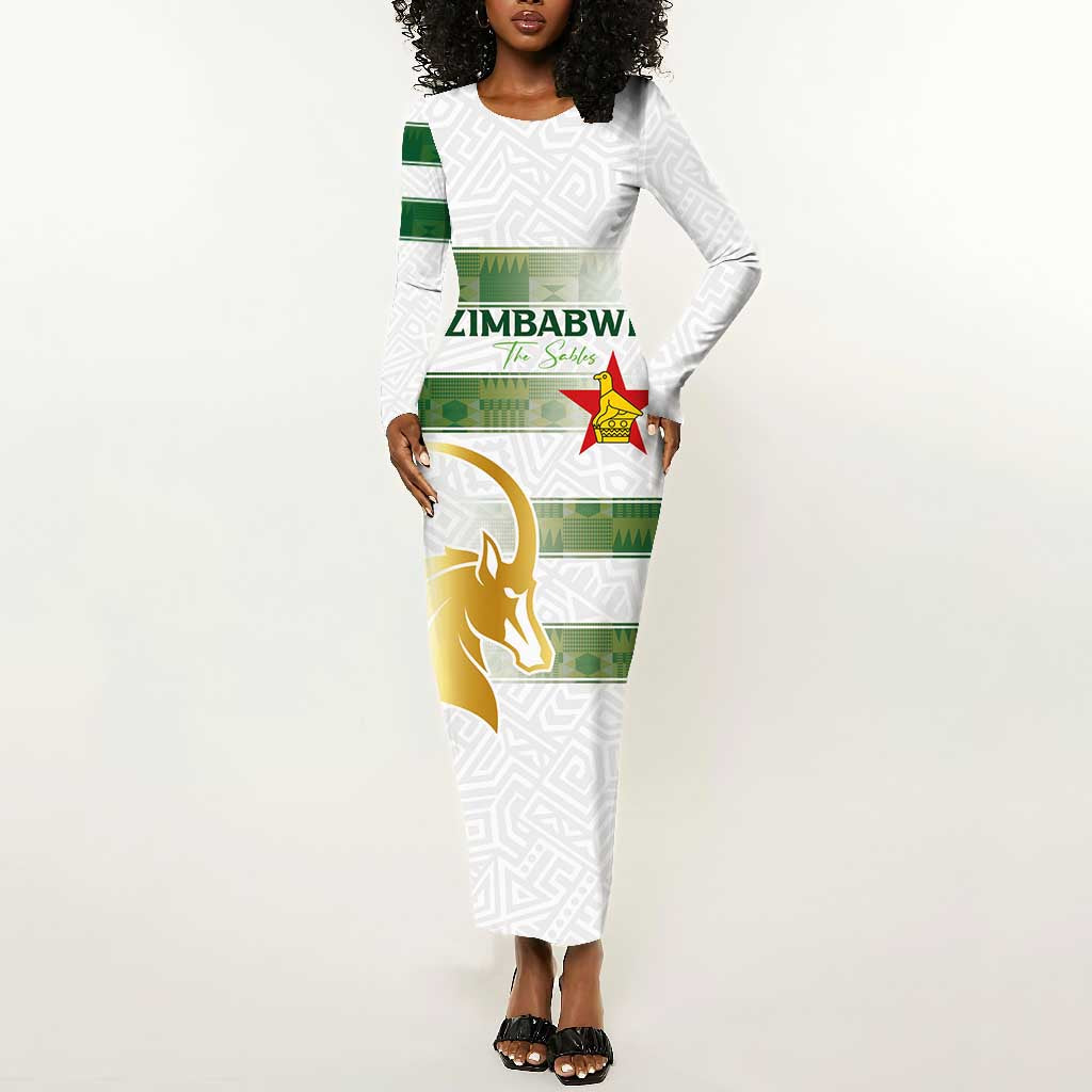 Custom Zimbabwe Rugby Champions of Africa Long Sleeve Bodycon Dress The Gold Sables Version - African Pride