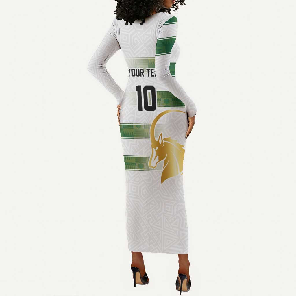 Custom Zimbabwe Rugby Champions of Africa Long Sleeve Bodycon Dress The Gold Sables Version - African Pride