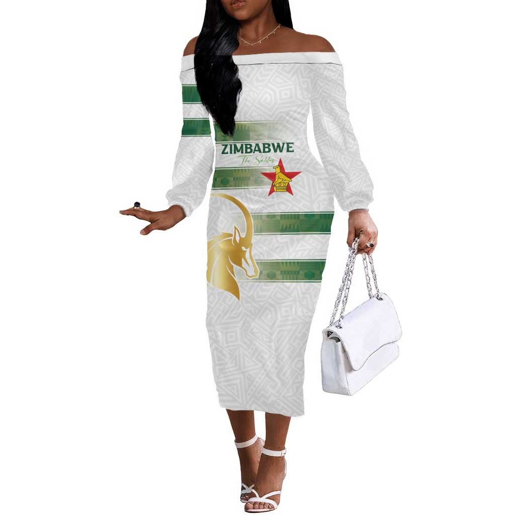 Custom Zimbabwe Rugby Champions of Africa Off The Shoulder Long Sleeve Dress The Gold Sables Version - African Pride