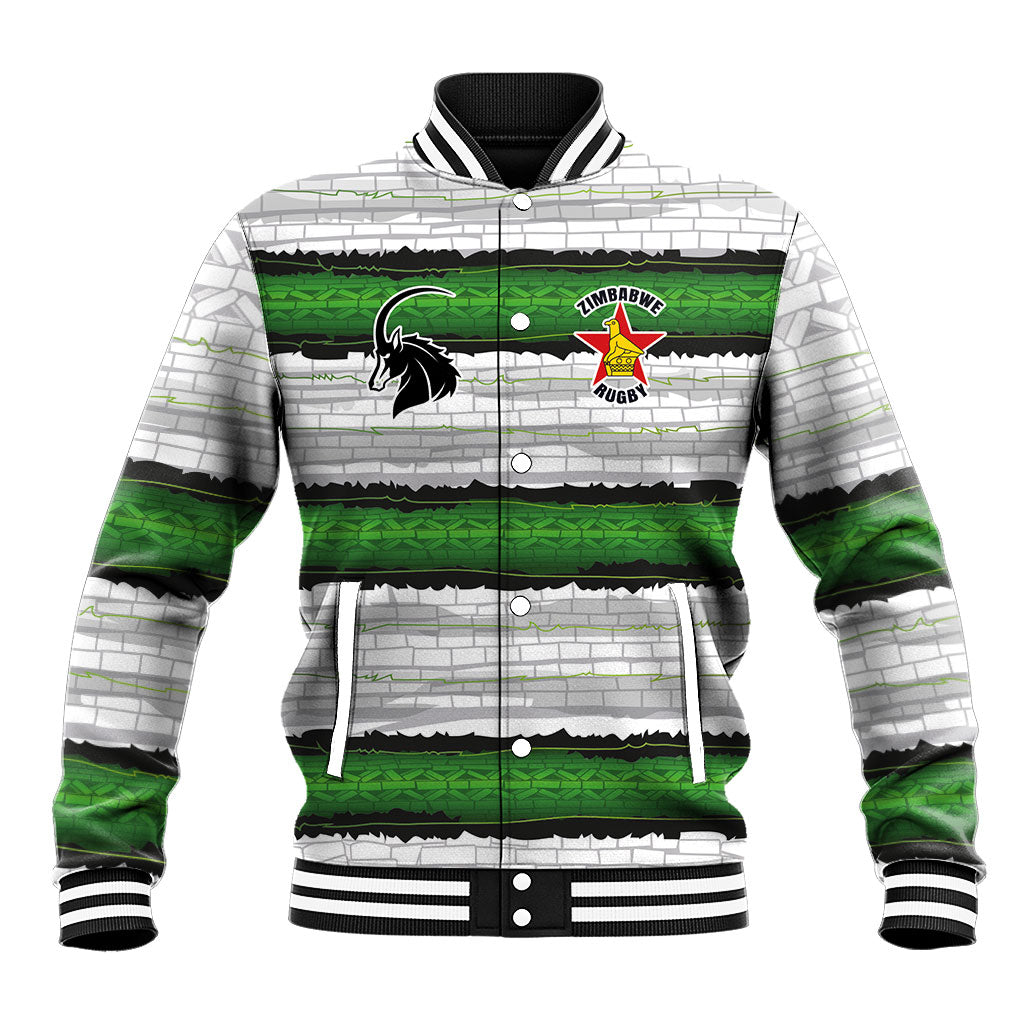 Custom Zimbabwe Rugby Baseball Jacket Geometric Chevron Wall Motif Stripes Style