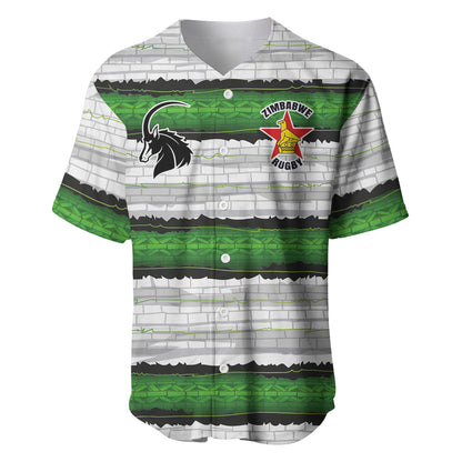 Custom Zimbabwe Rugby Baseball Jersey Geometric Chevron Wall Motif Stripes Style