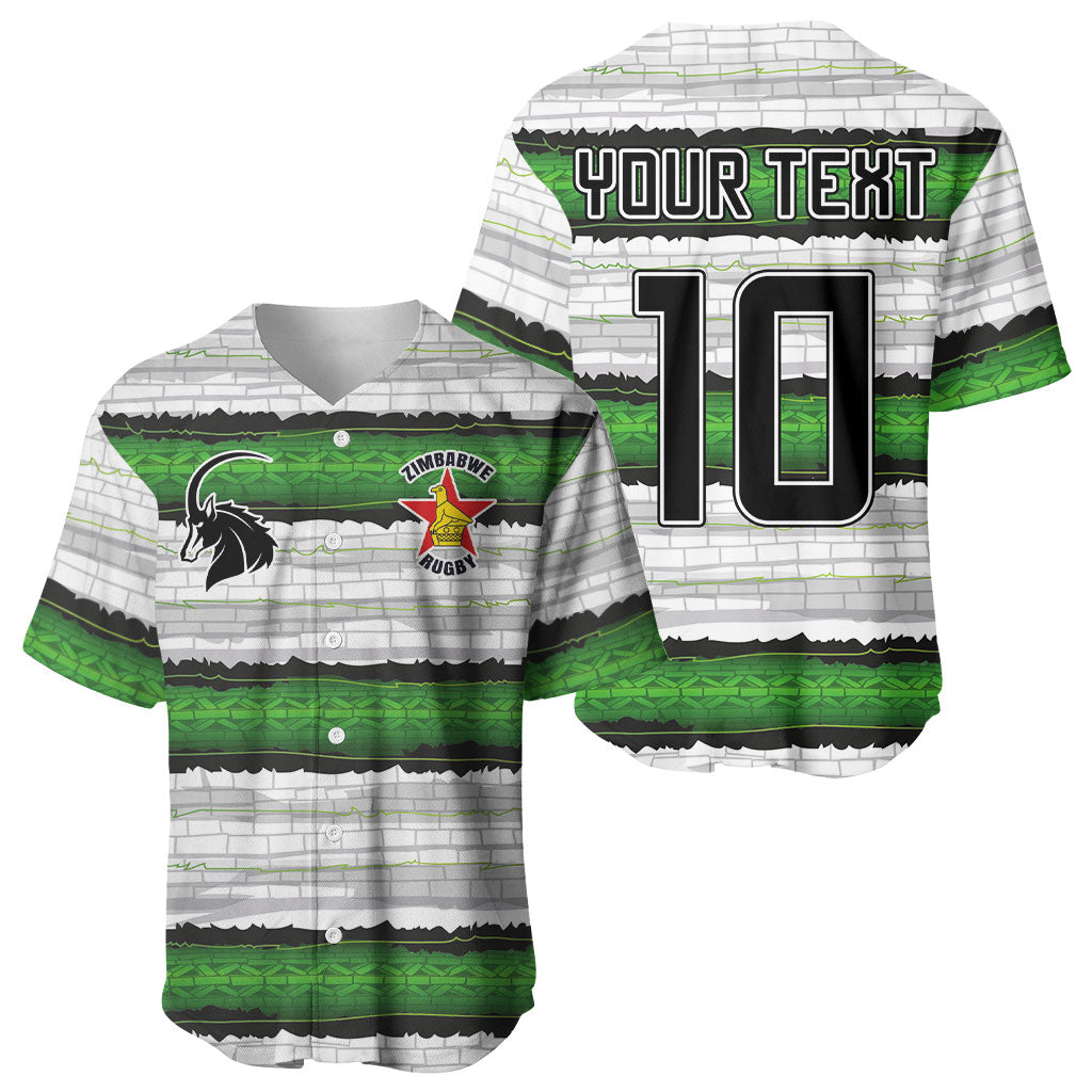 Custom Zimbabwe Rugby Baseball Jersey Geometric Chevron Wall Motif Stripes Style