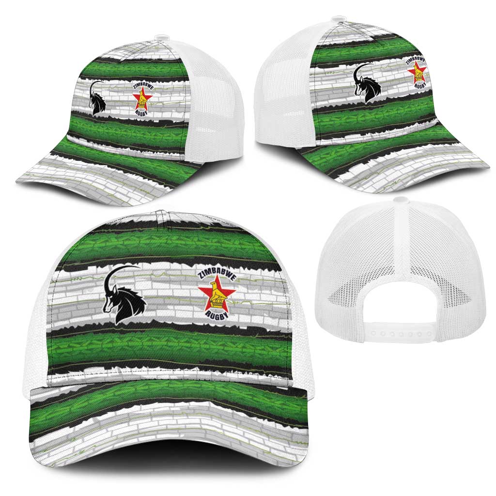 Zimbabwe Rugby Baseball Net Cap Geometric Chevron Wall Motif Stripes Style