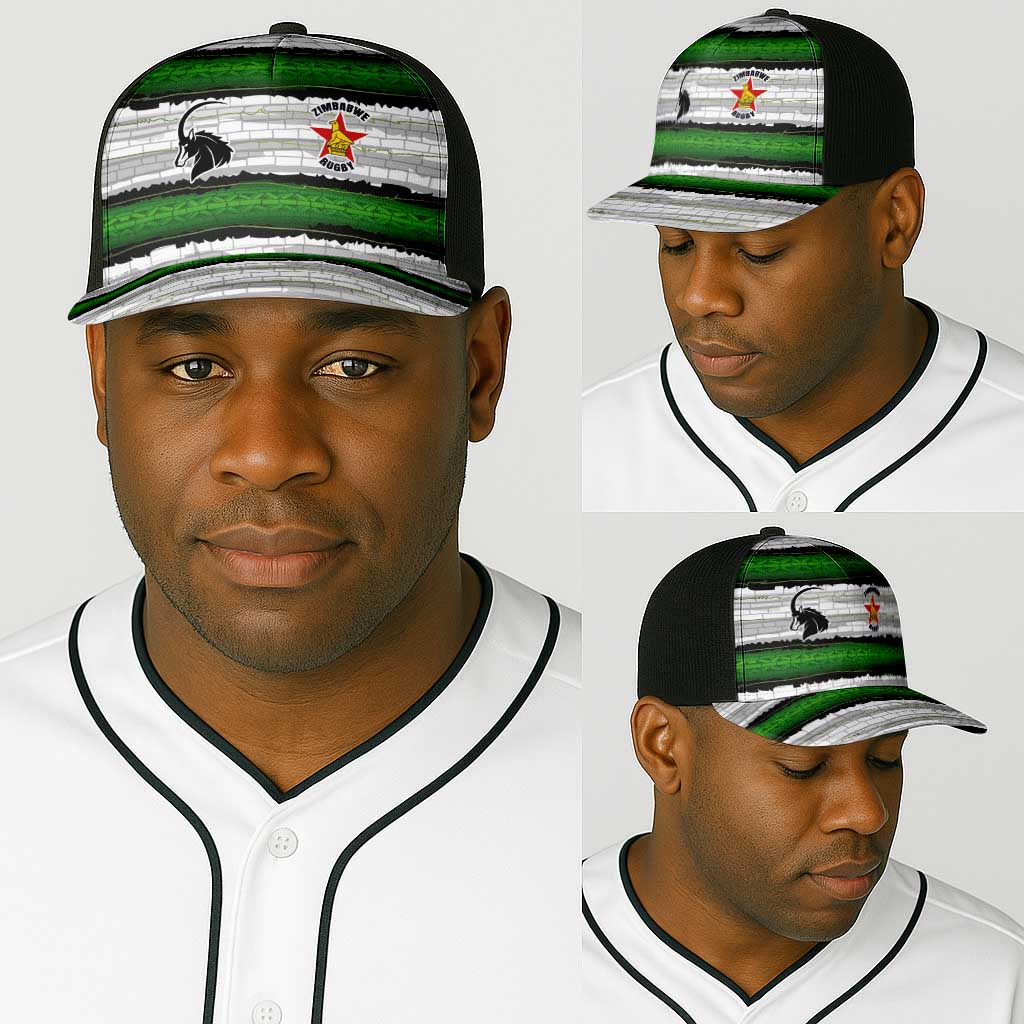 Zimbabwe Rugby Baseball Net Cap Geometric Chevron Wall Motif Stripes Style