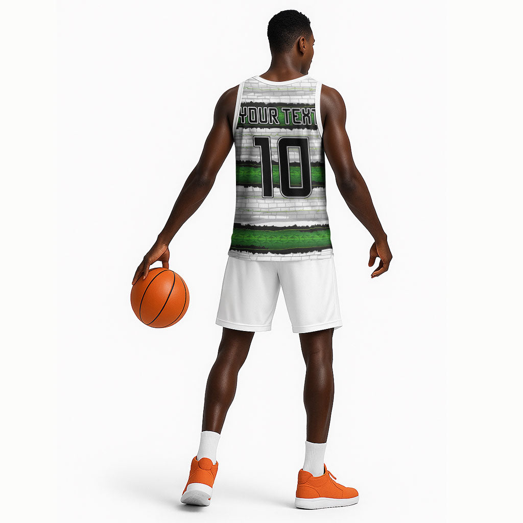 Custom Zimbabwe Rugby Basketball Jersey Geometric Chevron Wall Motif Stripes Style