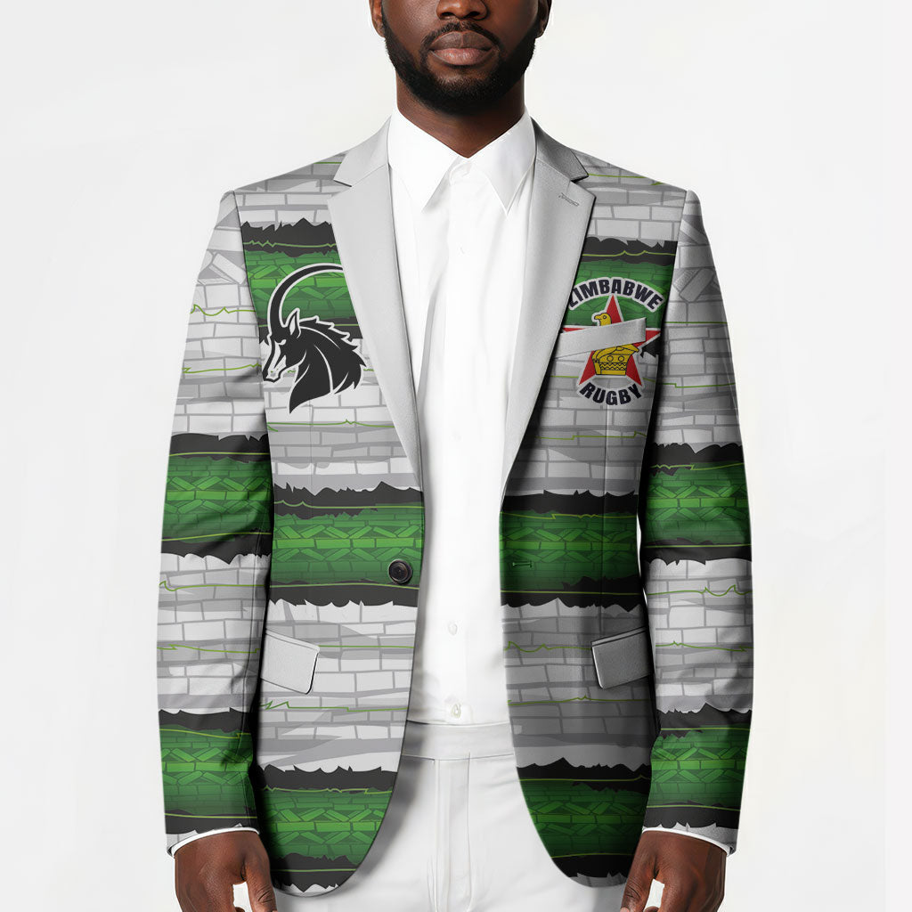 Custom Zimbabwe Rugby Blazer Geometric Chevron Wall Motif Stripes Style