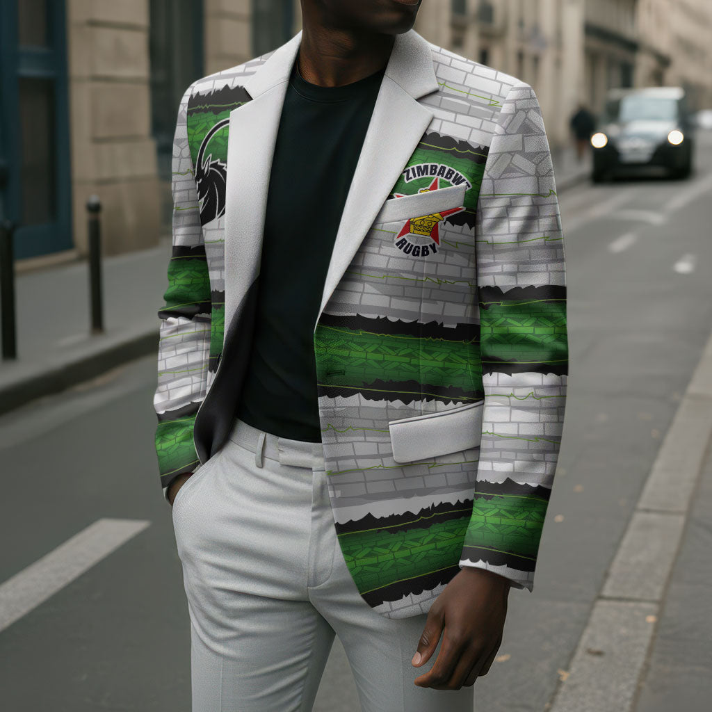 Custom Zimbabwe Rugby Blazer Geometric Chevron Wall Motif Stripes Style