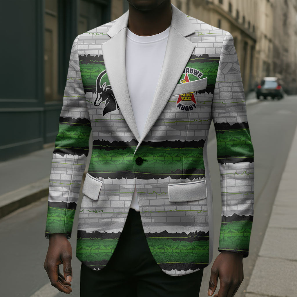 Custom Zimbabwe Rugby Blazer Geometric Chevron Wall Motif Stripes Style