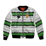 Custom Zimbabwe Rugby Bomber Jacket Geometric Chevron Wall Motif Stripes Style